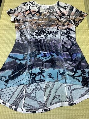 Palila San Francisco Blue Multicolor Abstract Print Short Sleeve Women's Top